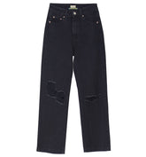 High Waist Straight Cool Black Loose Denim Trousers Draping Ripped Sneakers Mopping Floor Daddy Pants
